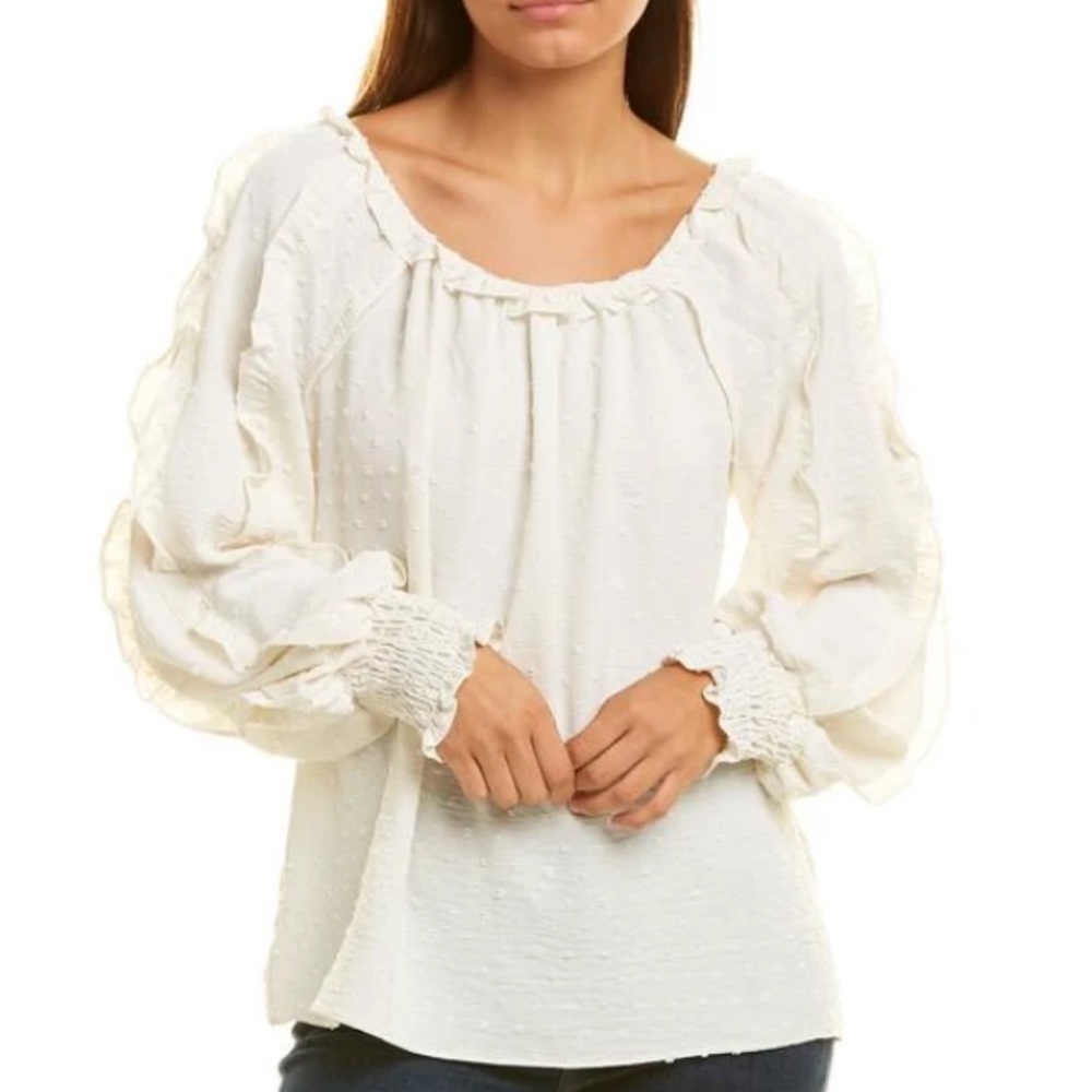 🌼5 for 25🌼 NWT Max Studio Smocked Long Sleeve Blouse Ecru Ivory Top Size M